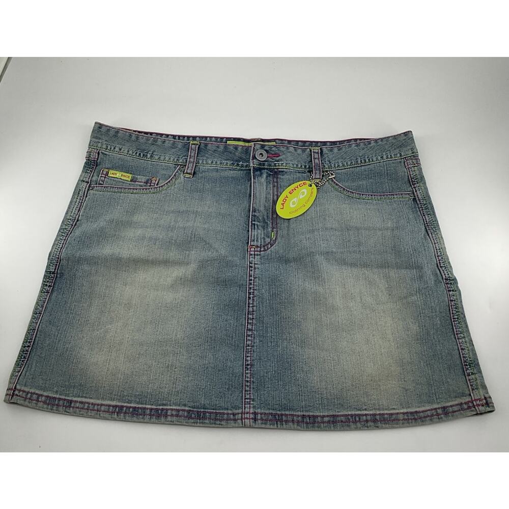 Lady Enyce Women's Short Mini Skirt Size 30 Blue Denim Triple Needle Stitch NWT